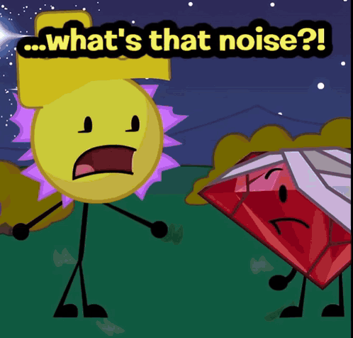 A Cartoon Character Says " What 'S That Noise " While Standing Next To Another Cartoon Character GIF