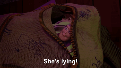 A Cartoon Character Says " Whatever She Says Is Not True " In Front Of A Black Sabbath Poster GIF