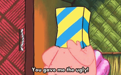 A Cartoon Character Says You Gave Me The Ugly While Holding A Box GIF