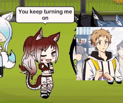 A Cartoon Character Says You Keep Turning Me On Next To A Picture Of A Boy GIF