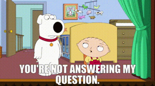 A Cartoon Character Says " You 'Re Not Answering My Question " In Front Of A Crib GIF