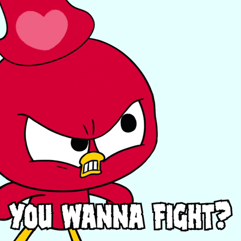 A Cartoon Character Says " You Wanna Fight " GIF