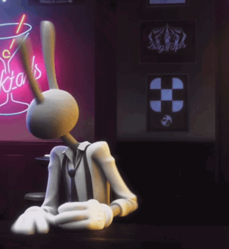 A Cartoon Character Sits At A Bar In Front Of A Neon Sign That Says ' Big Pops ' GIF