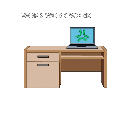 A Cartoon Character Sits In A Chair In Front Of A Desk With The Words Work Work Work Written Above It GIF
