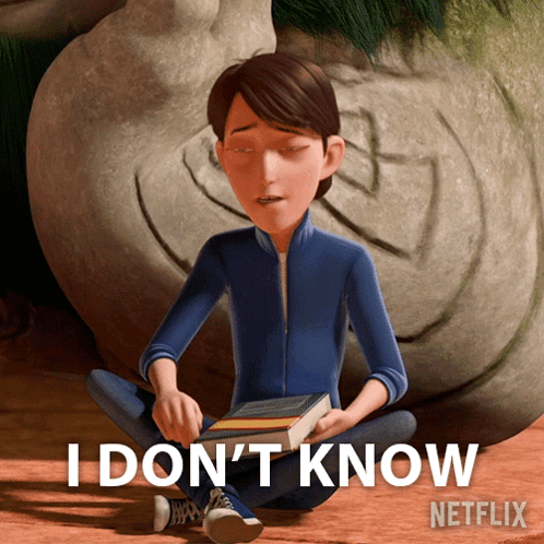 A Cartoon Character Sits On The Ground Holding A Book And Says " I Don T Know " GIF