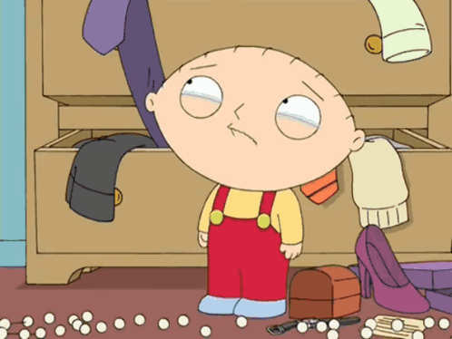A Cartoon Character Standing In Front Of A Dresser GIF
