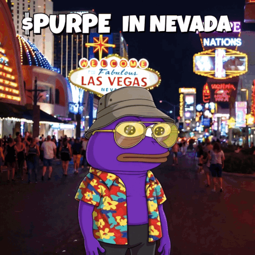 A Cartoon Character Standing In Front Of A Las Vegas Welcome Sign GIF