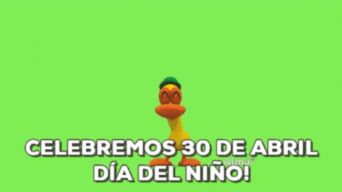 A Cartoon Character Standing In Front Of A Rainbow With The Words Celebramos 30 De Abril Dia Delnino GIF
