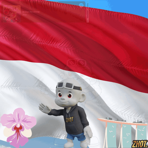 A Cartoon Character Standing In Front Of A Red White And Blue Flag GIF