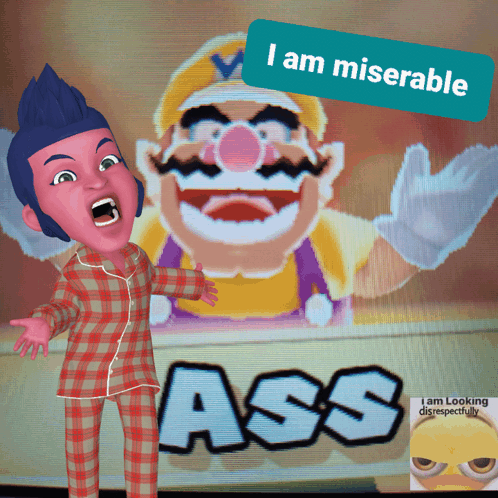 A Cartoon Character Standing In Front Of A Screen That Says " Ass " GIF