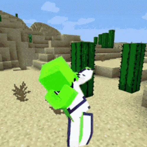 A Cartoon Character Standing Next To A Cactus In A Desert GIF