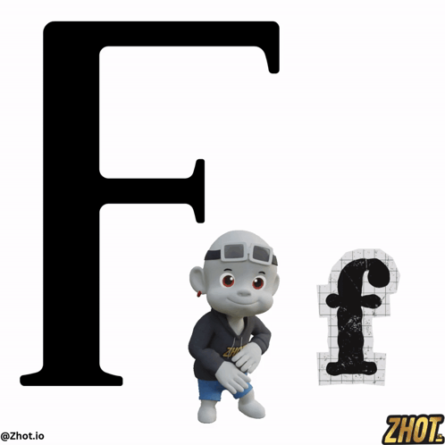 A Cartoon Character Standing Next To A Large Letter F GIF