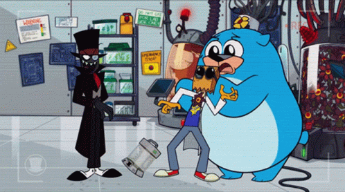 A Cartoon Character Standing Next To A Sign That Says " Do Not Eat " GIF
