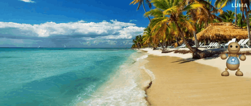 A Cartoon Character Standing On A Beach With The Word Luma In The Corner GIF