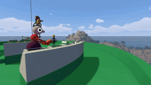 A Cartoon Character Standing On Top Of A Green Hill GIF
