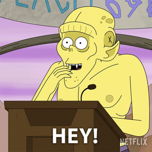 Cartoon Character At Podium Saying Hey GIF