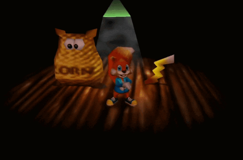 A Cartoon Character Stands In Front Of A Bag Of Corn GIF