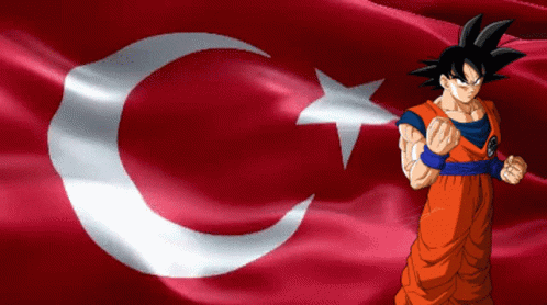 A Cartoon Character Stands In Front Of A Crescent Moon And Star Flag GIF