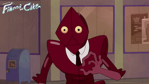Cartoon Character In Front Of Finna And Cake Store GIF