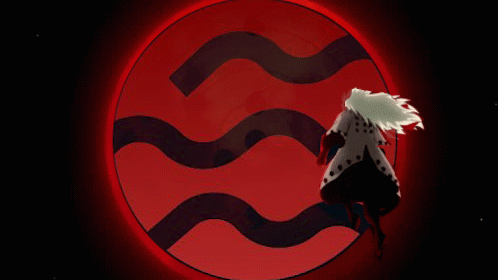 A Cartoon Character Stands In Front Of A Red And Black Circle GIF