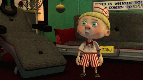 A Cartoon Character Stands In Front Of A Sign That Says " This Is Where You Comes To Play " GIF