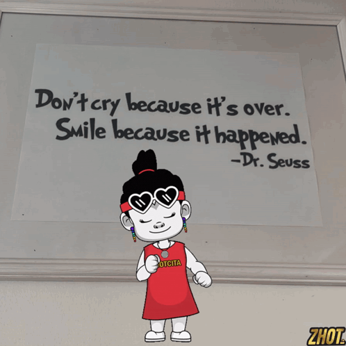 A Cartoon Character Stands In Front Of A White Board With A Quote From Dr. Seuss GIF