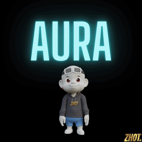 A Cartoon Character Stands In Front Of The Word Aura GIF
