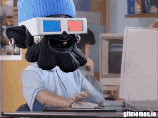 A Cartoon Character Wearing 3D Glasses Is Typing On A Computer Keyboard GIF