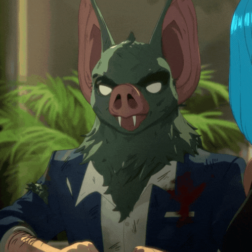 A Cartoon Character Wearing A Bat Mask And A Blue Jacket GIF
