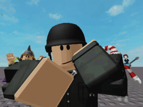 A Cartoon Character Wearing A Black Helmet Is Standing In Front Of A Blue Sky GIF