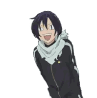 a cartoon character wearing a black jacket and scarf