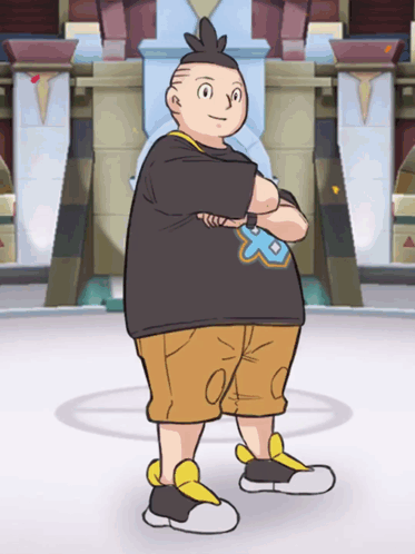 A Cartoon Character Wearing A Black Shirt With A Blue X On It GIF
