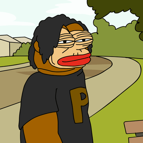 A Cartoon Character Wearing A Black Shirt With The Letter P On The Front GIF
