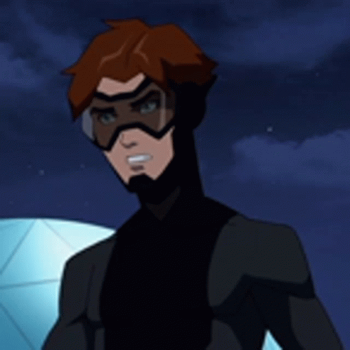 A Cartoon Character Wearing A Black Suit And Goggles GIF
