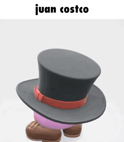 A Cartoon Character Wearing A Black Top Hat With Juan Costco Written Above It GIF