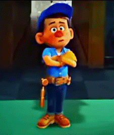 A Cartoon Character Wearing A Blue Hat Is Standing On A Green Surface GIF