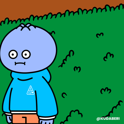 A Cartoon Character Wearing A Blue Hoodie With A Triangle Logo On It GIF