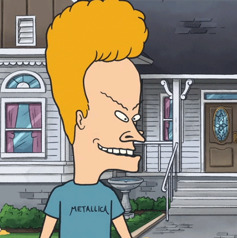 A Cartoon Character Wearing A Blue Metallica Shirt GIF