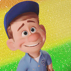 A Cartoon Character Wearing A Blue Shirt And A Blue Hat Is Smiling For The Camera GIF