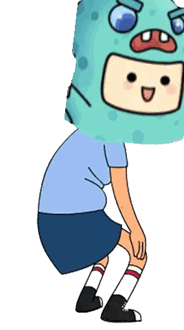 a cartoon character wearing a blue shirt and shorts is squatting