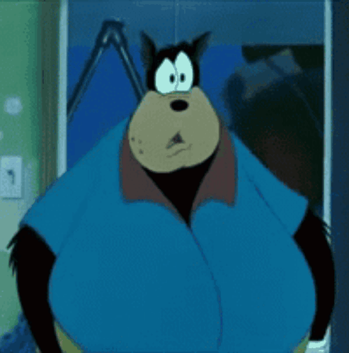 A Cartoon Character Wearing A Blue Shirt Is Standing In Front Of A Window GIF