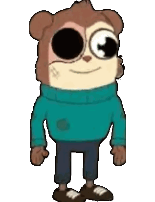 a cartoon character wearing a blue sweater and blue jeans
