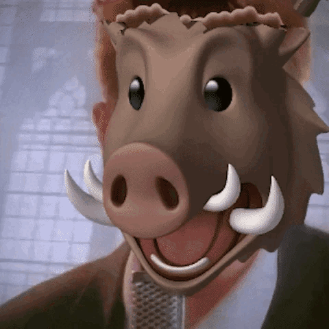 A Cartoon Character Wearing A Boar Mask Is Smiling GIF