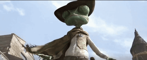 A Cartoon Character Wearing A Cowboy Hat And A Scarf GIF