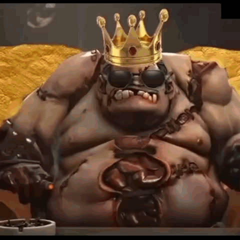 A Cartoon Character Wearing A Crown And Sunglasses Is Sitting On A Table . GIF