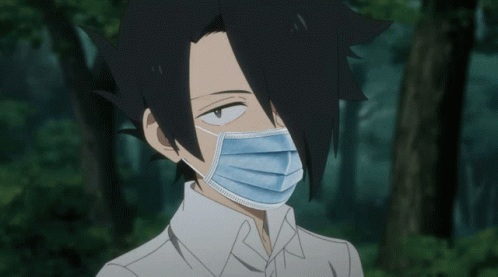 A Cartoon Character Wearing A Face Mask With His Hand Out GIF