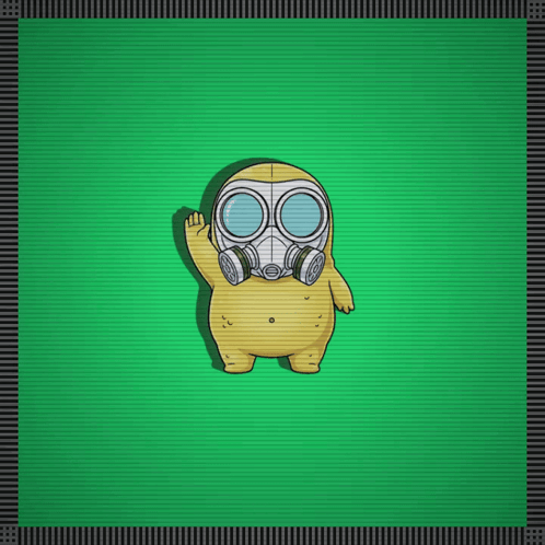 A Cartoon Character Wearing A Gas Mask Waving GIF