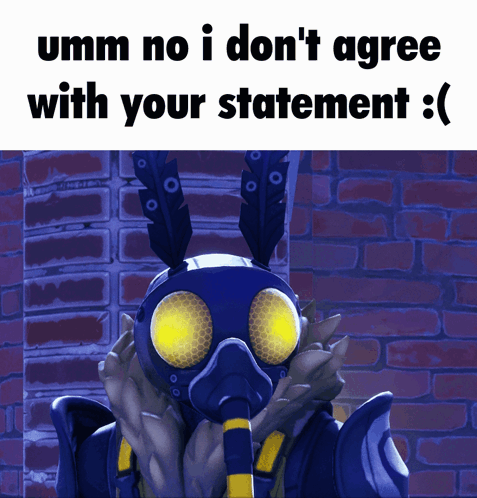 A Cartoon Character Wearing A Gas Mask With The Words Umm No I Don 'T Agree With Your Statement GIF