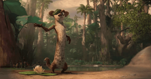 A Cartoon Character Wearing A Green Hat Is Standing In A Jungle GIF