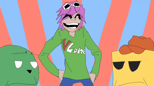 A Cartoon Character Wearing A Green Hoodie That Says Lone GIF